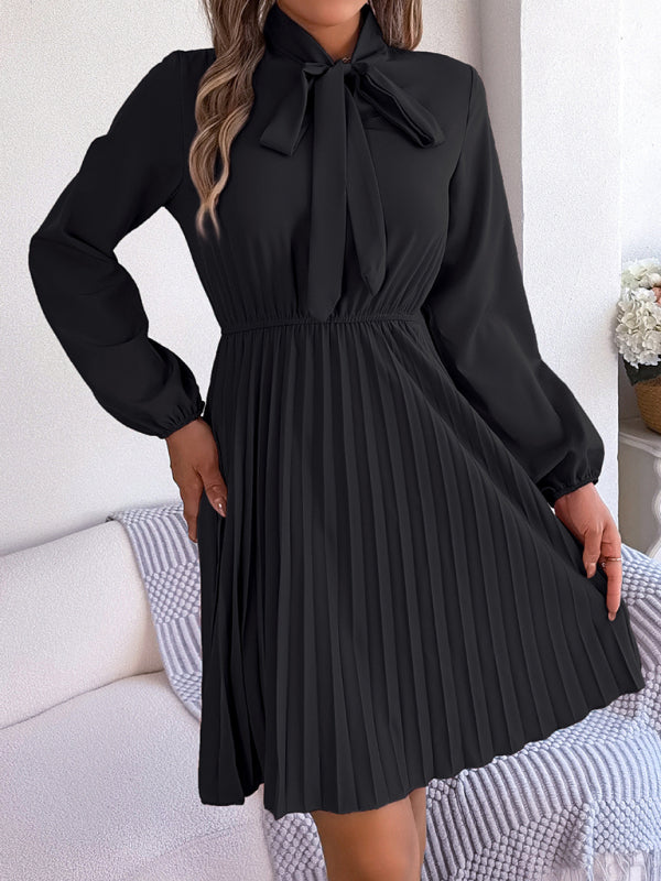Autumn And Winter Tie Waist Long Sleeve Pleated Skirt