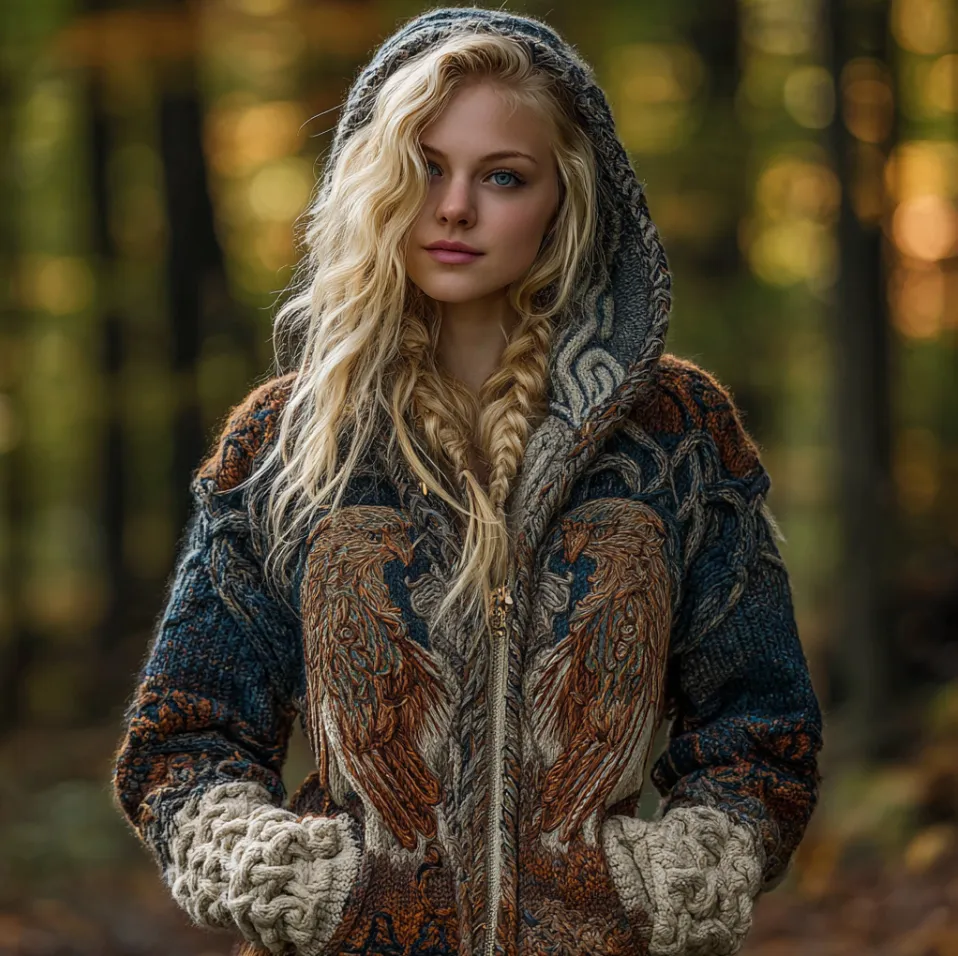 Women's Viking-style Winter Warm Hooded Knitted Sweater Coat