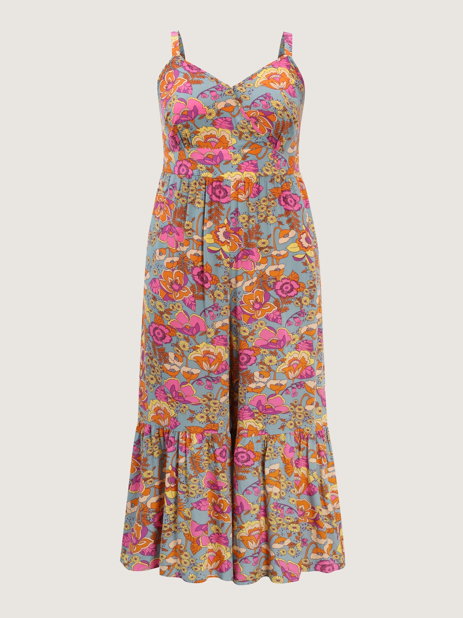 Floral Print Shirred Cami Jumpsuit