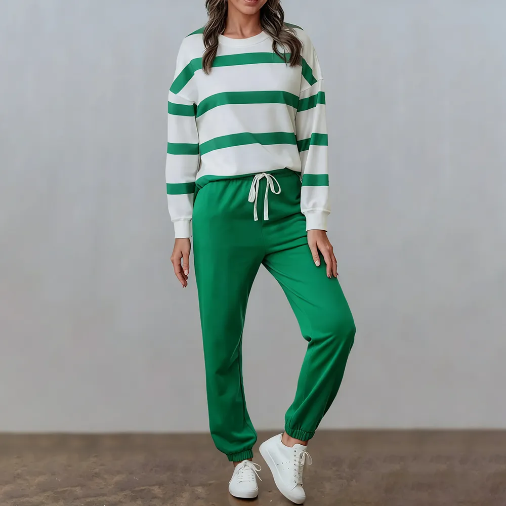 Comfortable Striped Pullover And Jogging Pants Set