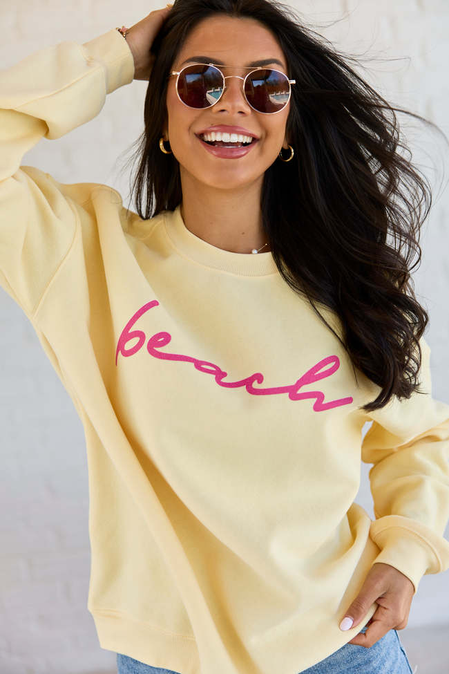 Beach Script Yellow Graphic Sweatshirt