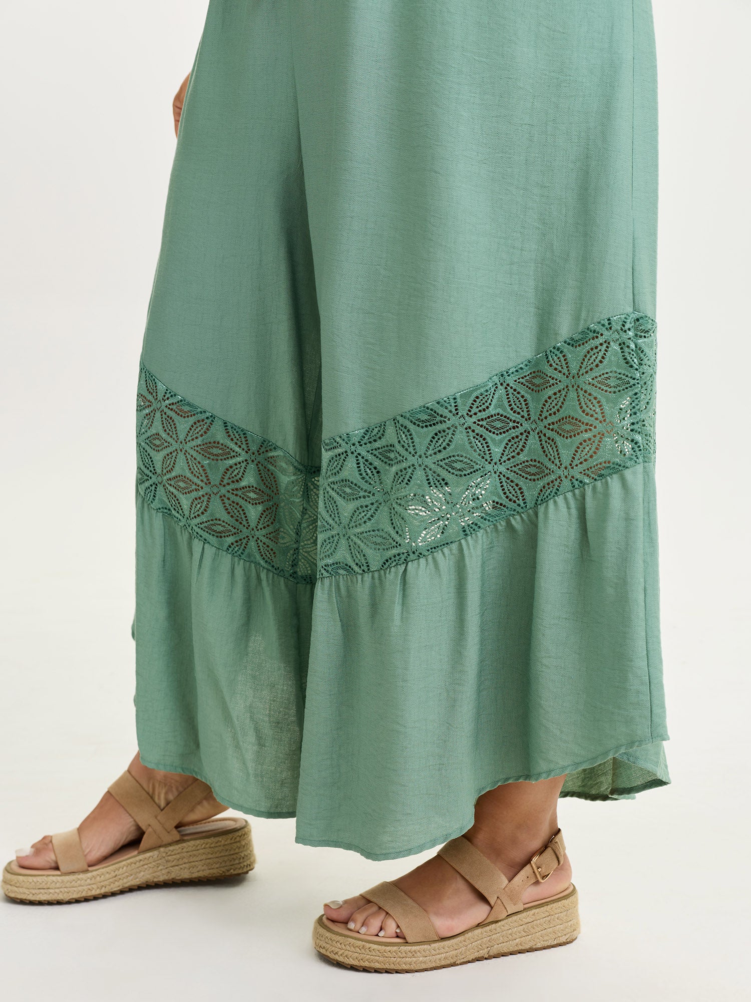 Lace Trim Sheer Sleeve Jumpsuit