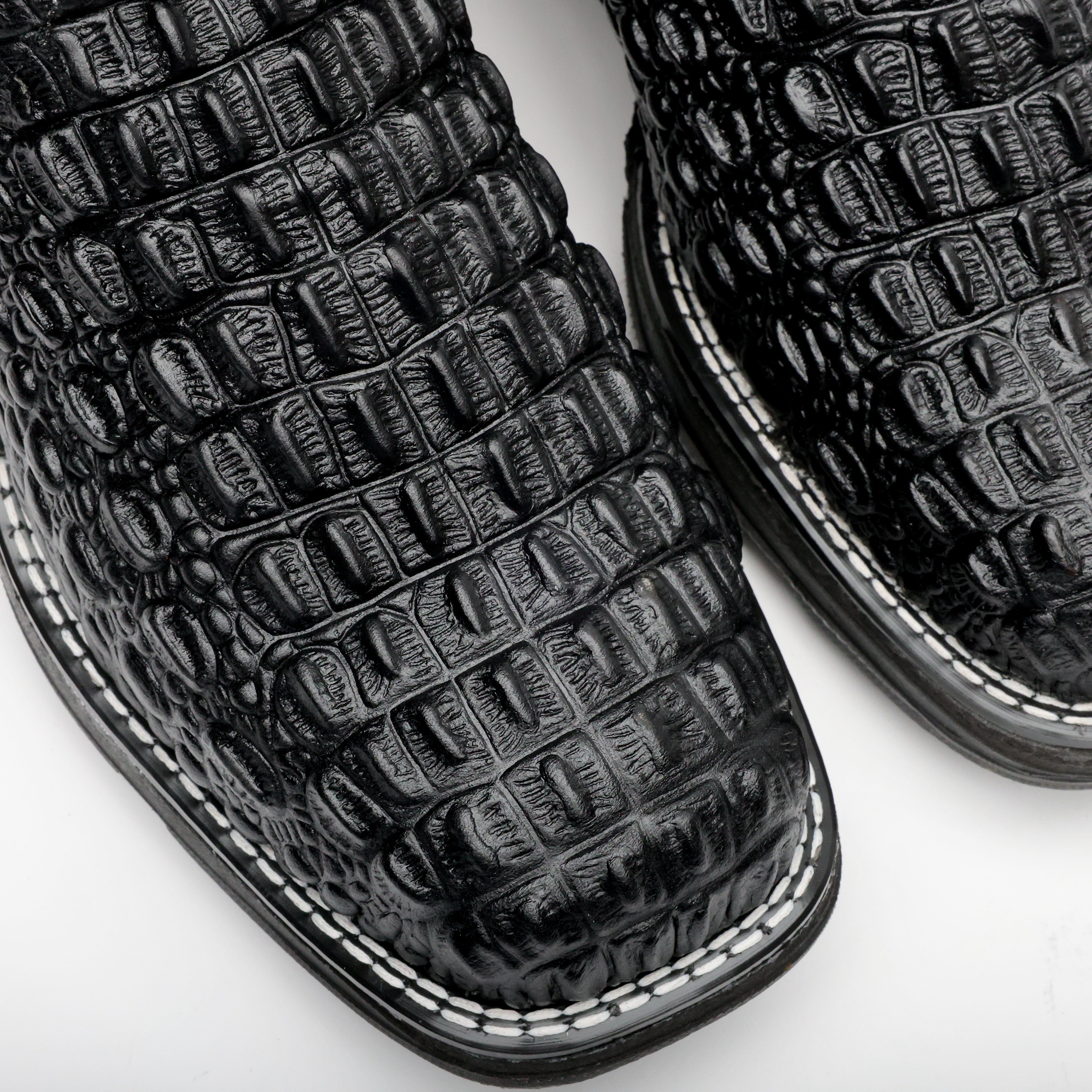 Black Caiman Hornback Leather Boots With 3D Lightweight Sole - Composite Toe