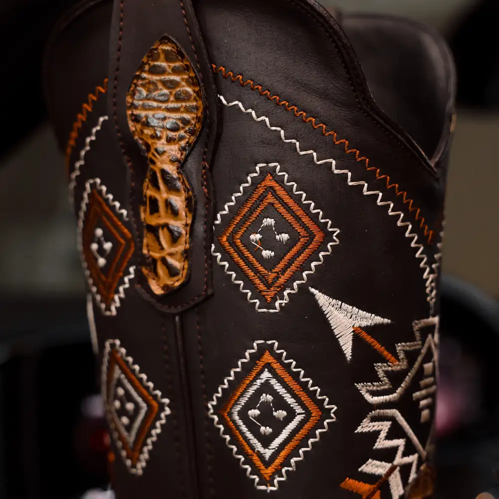 Honey Caiman Neck Leather Boots - Square Toe