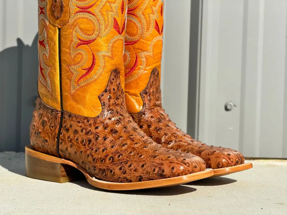 Men’s Cognac Ostrich Leather Boots With Honey Shaft