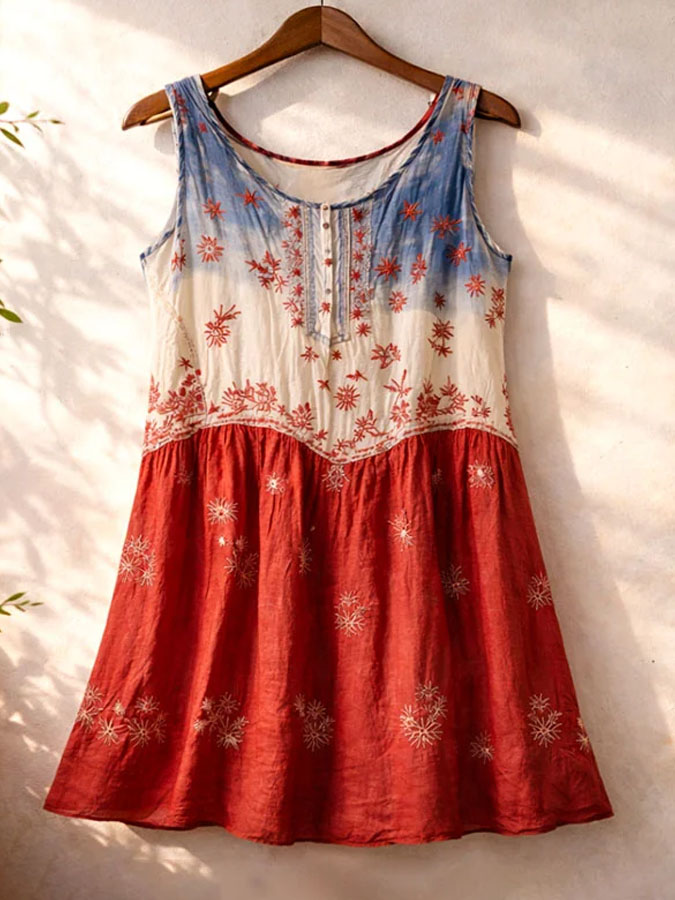 Women'S American Independence Day 250Th Anniversary Flower Printed Linen Casual Tank Top