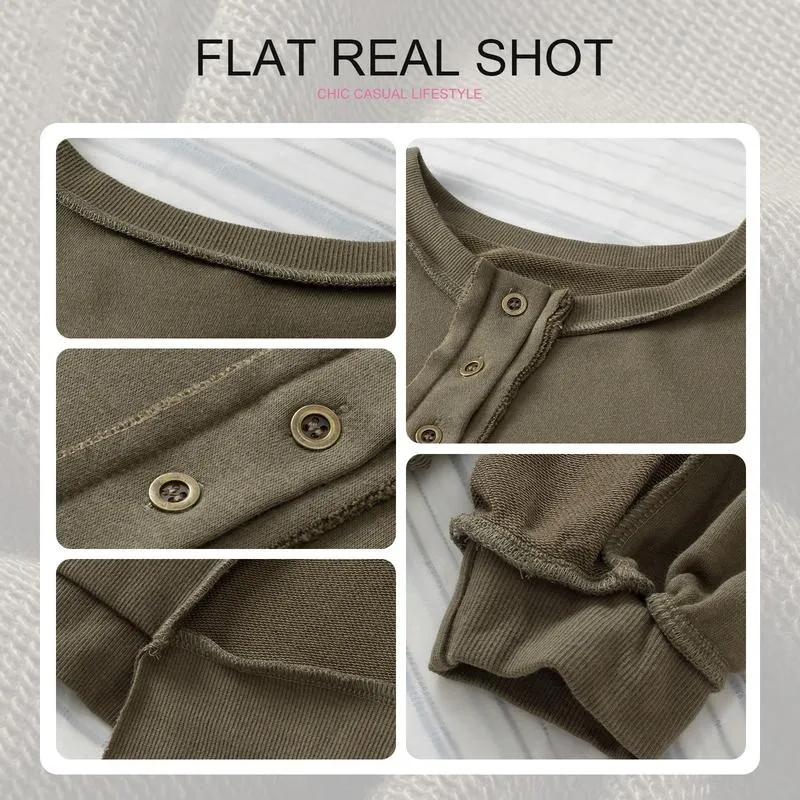 Women's Oversized Button Henley Sweatshirts