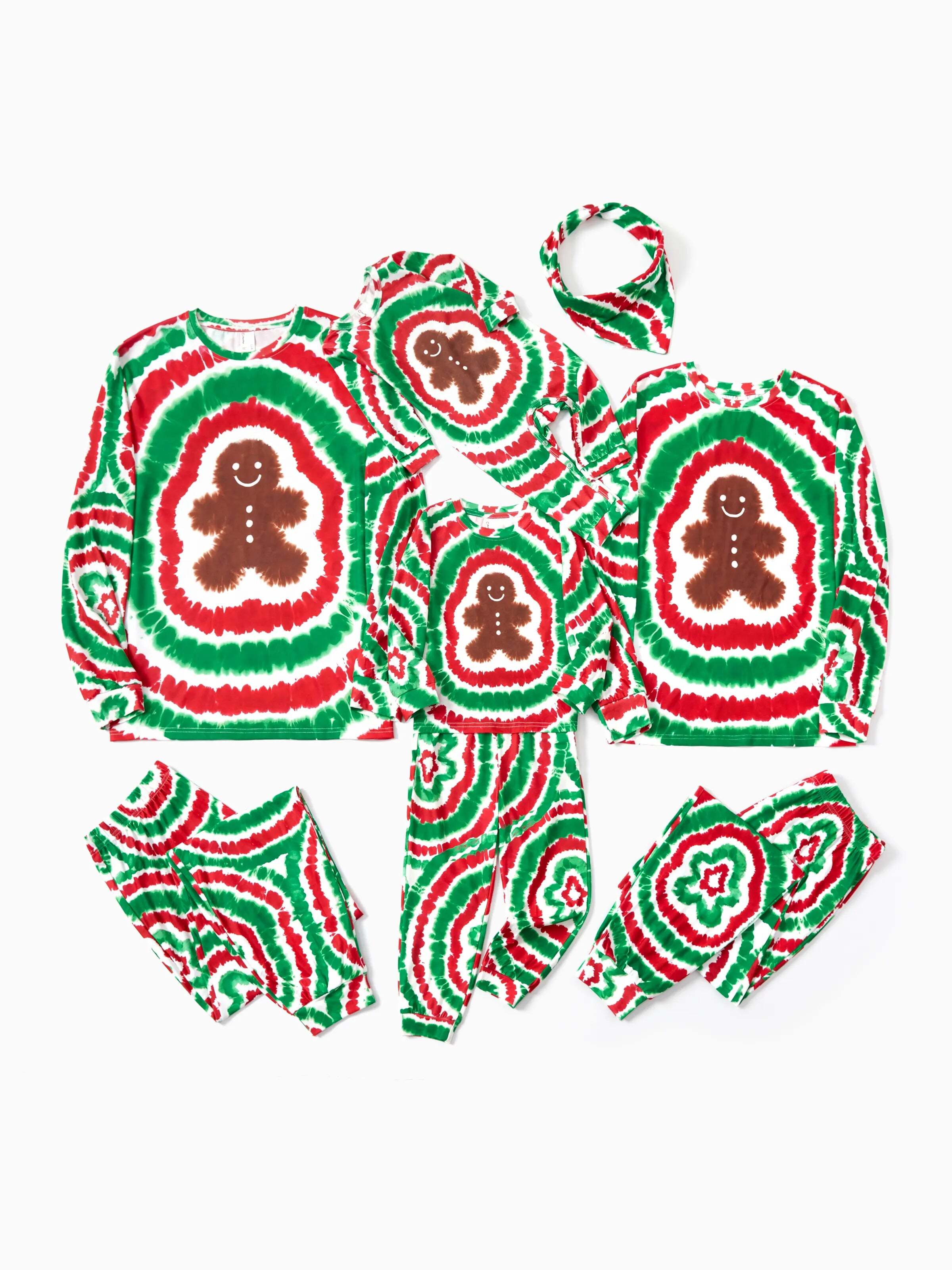 Christmas Family Red&Green Tie-Dye Gingerbread Man Pajamas Sets with Christmas Socks MultiColour