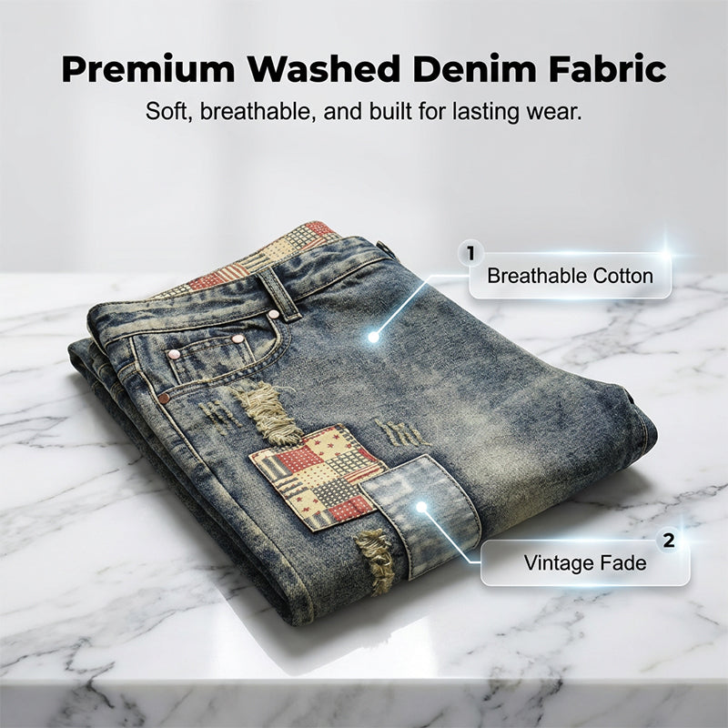 🔥 Men’s Ripped Denim Shorts – Patchwork Design for Street Style Edge 👖✨