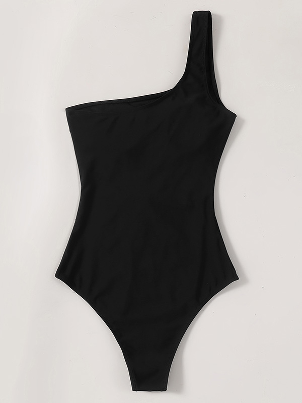 One-Shoulder Belted Chinlon One-Piece Swimwear