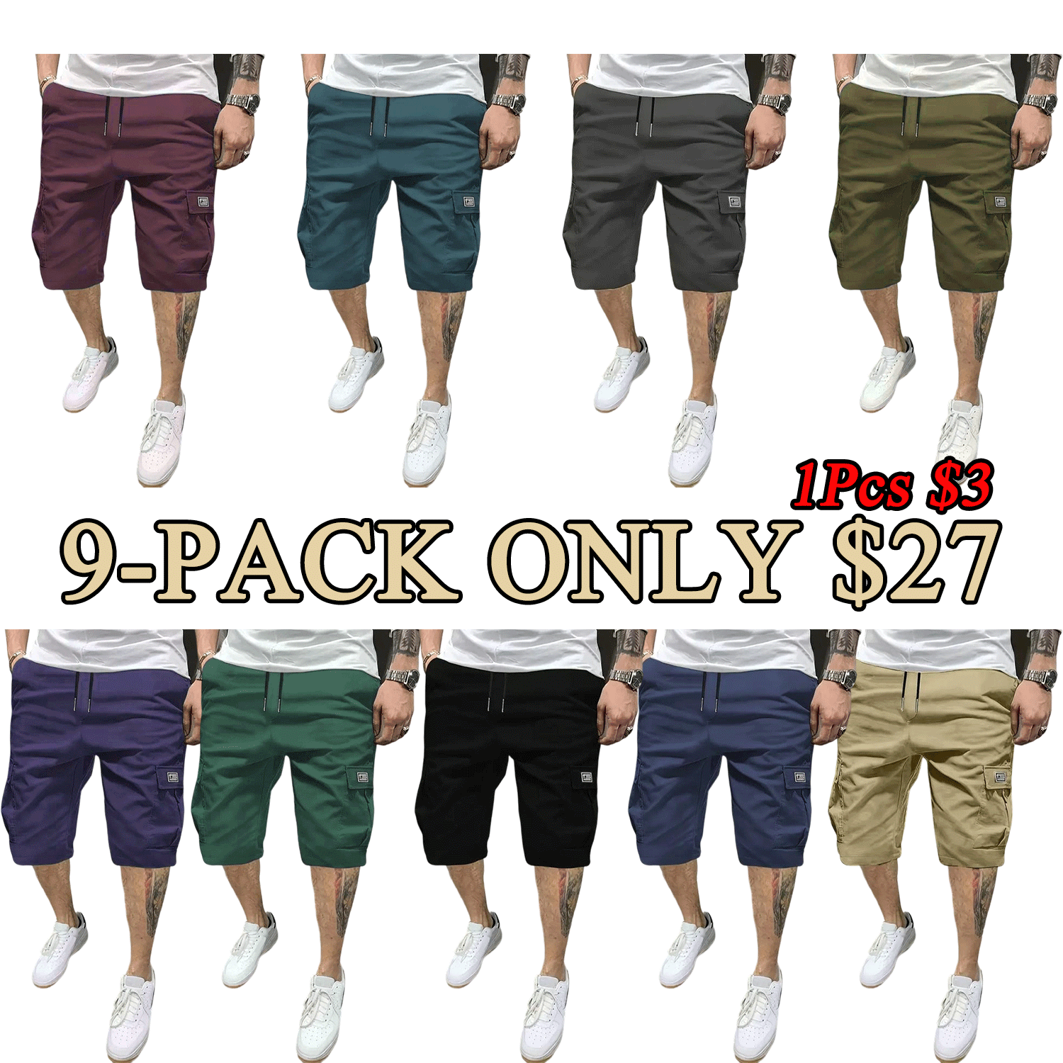 ✨🎁 Buy 1 Get 6 Packs(Each only $3.5) 🔥Men’s Relaxed Fit Casual Cargo Shorts(3/6/9-Piece )
