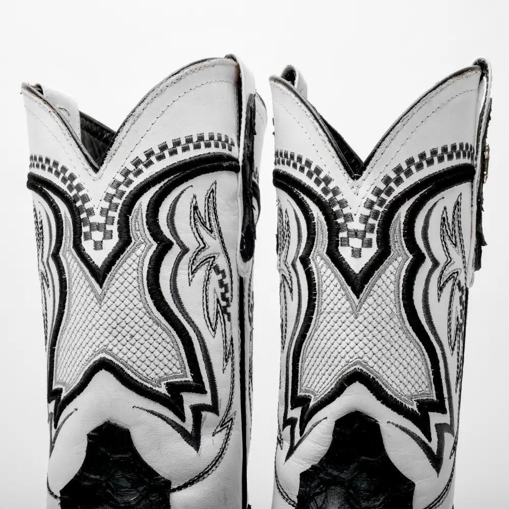 Black Mini Pirarucu Leather Boots - Square Toe