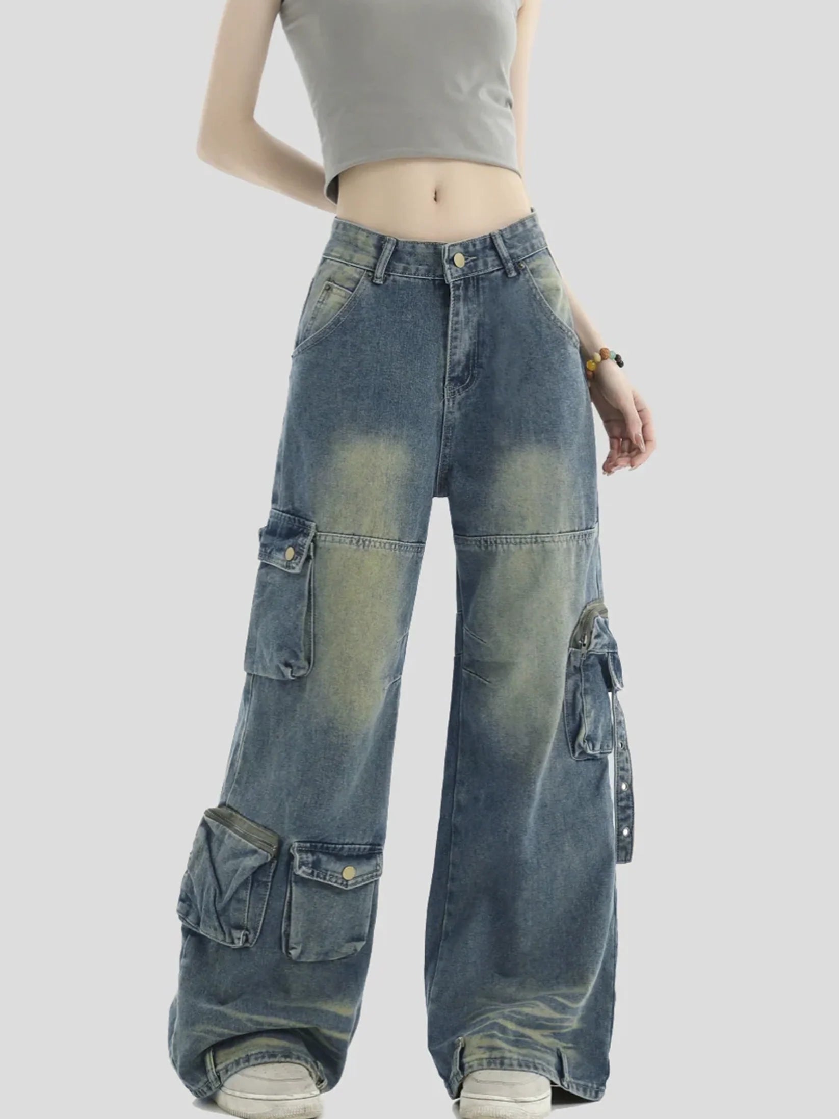 Navy Solar Wide Leg Cargo Jeans