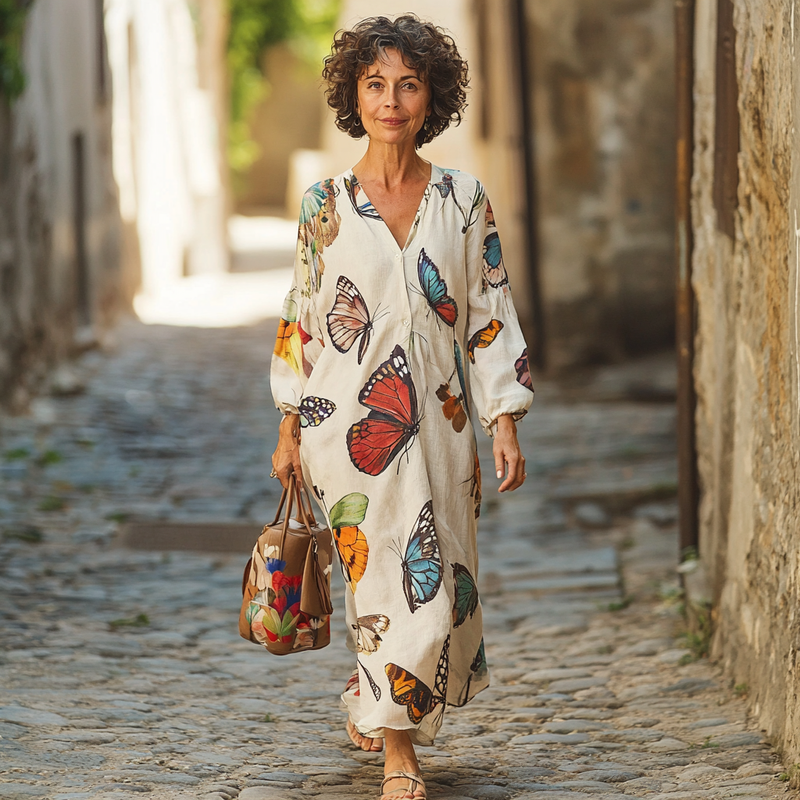 Vintage Loose Linen Patchwork Dress e3db