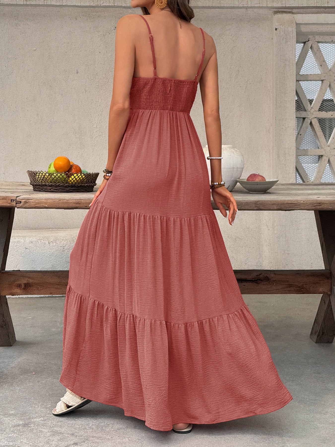 Deep V-Neck Tiered Maxi Dress