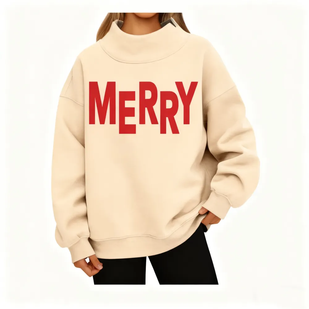 Merry Christmas Puff Print Design Sweatshirt