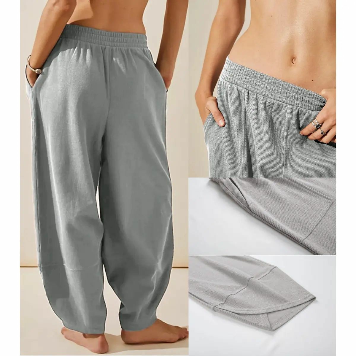 Women's Baggy Wideleg Pants Casual Elastic Waisted Palazzo Harem Pants with Pockets