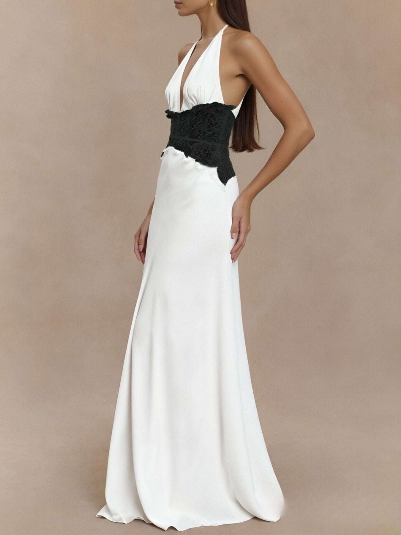 Halter Neck Lace Trimmed Maxi Dress