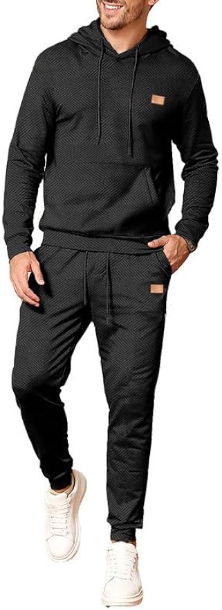 Mens 2 Piece Jacquard Sweatsuit Outfits Hoodie Sweatshirt & Joggers Sweatpants Set Tracksuit