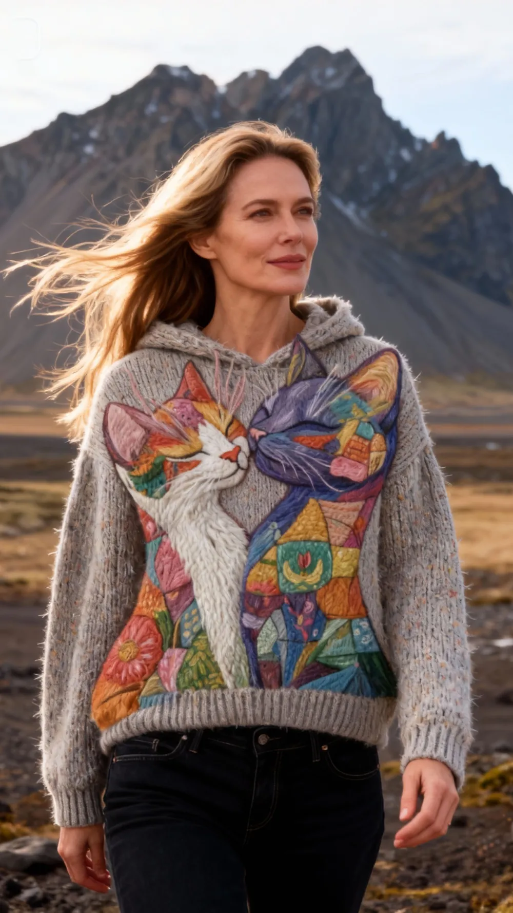 3 PCS $17.97 Women's Artistic Animals Line Knit Hooded Sweater