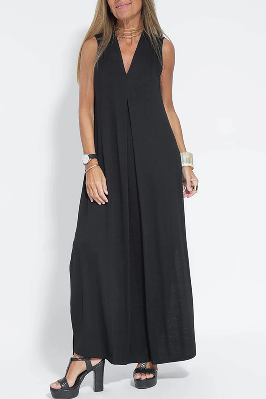 Solid Color Sleeveless Maxi Dress