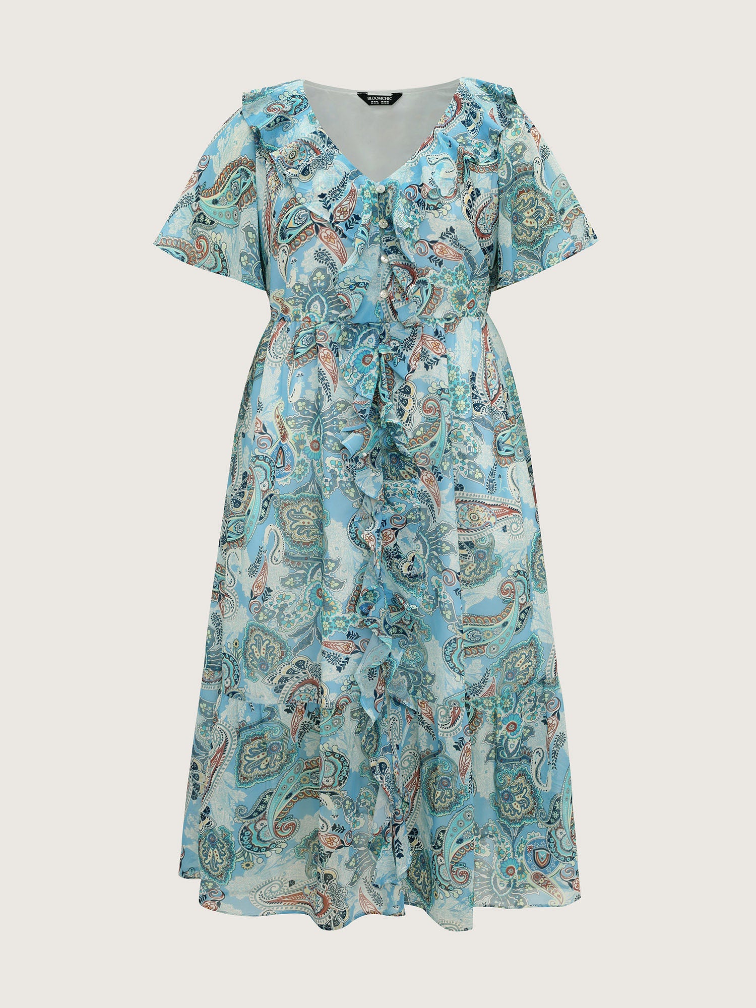 Delicate Paisley Print Ruffled Detail Maxi Dress