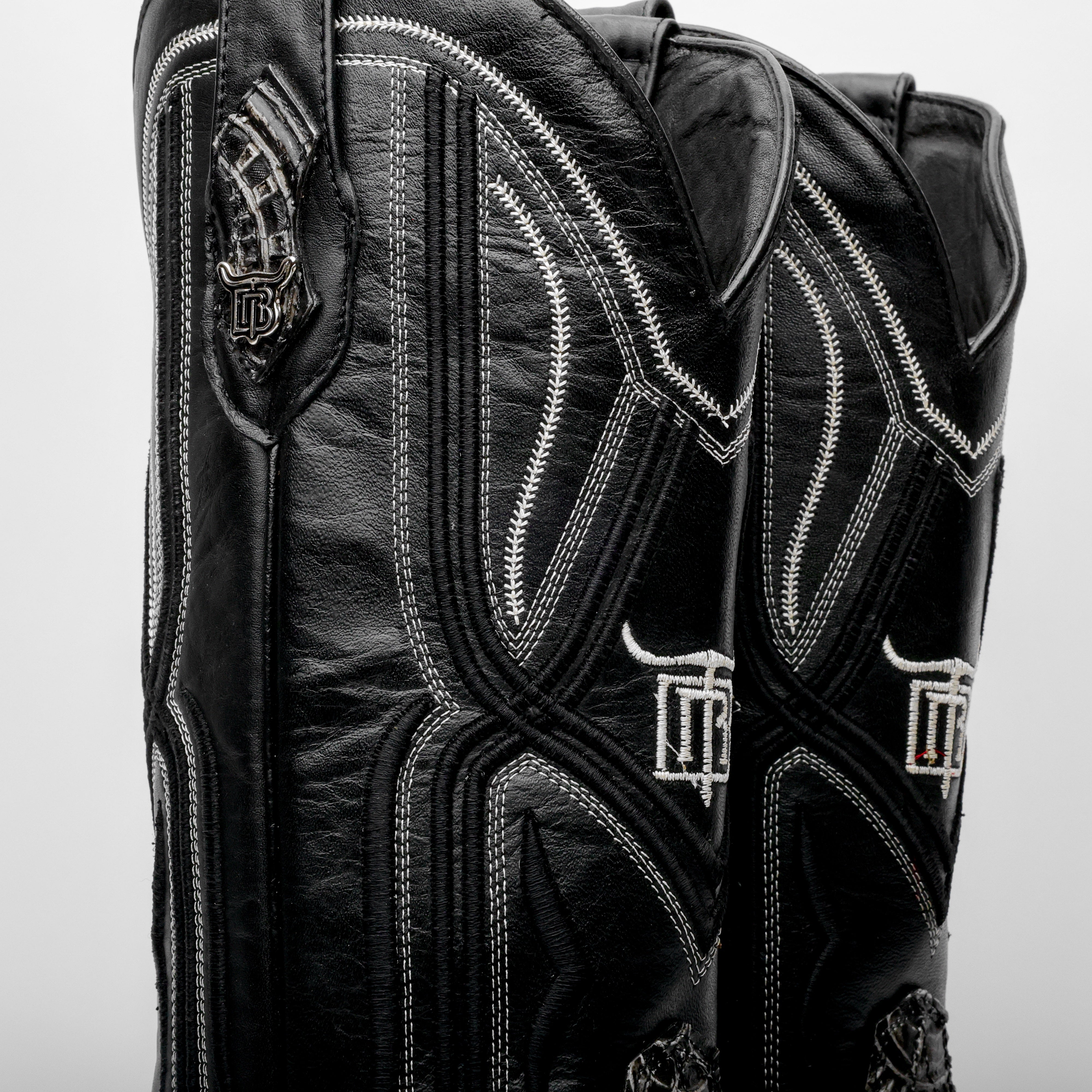 “Ace Of Spades” Grey/Black Leather Boots - Square Toe