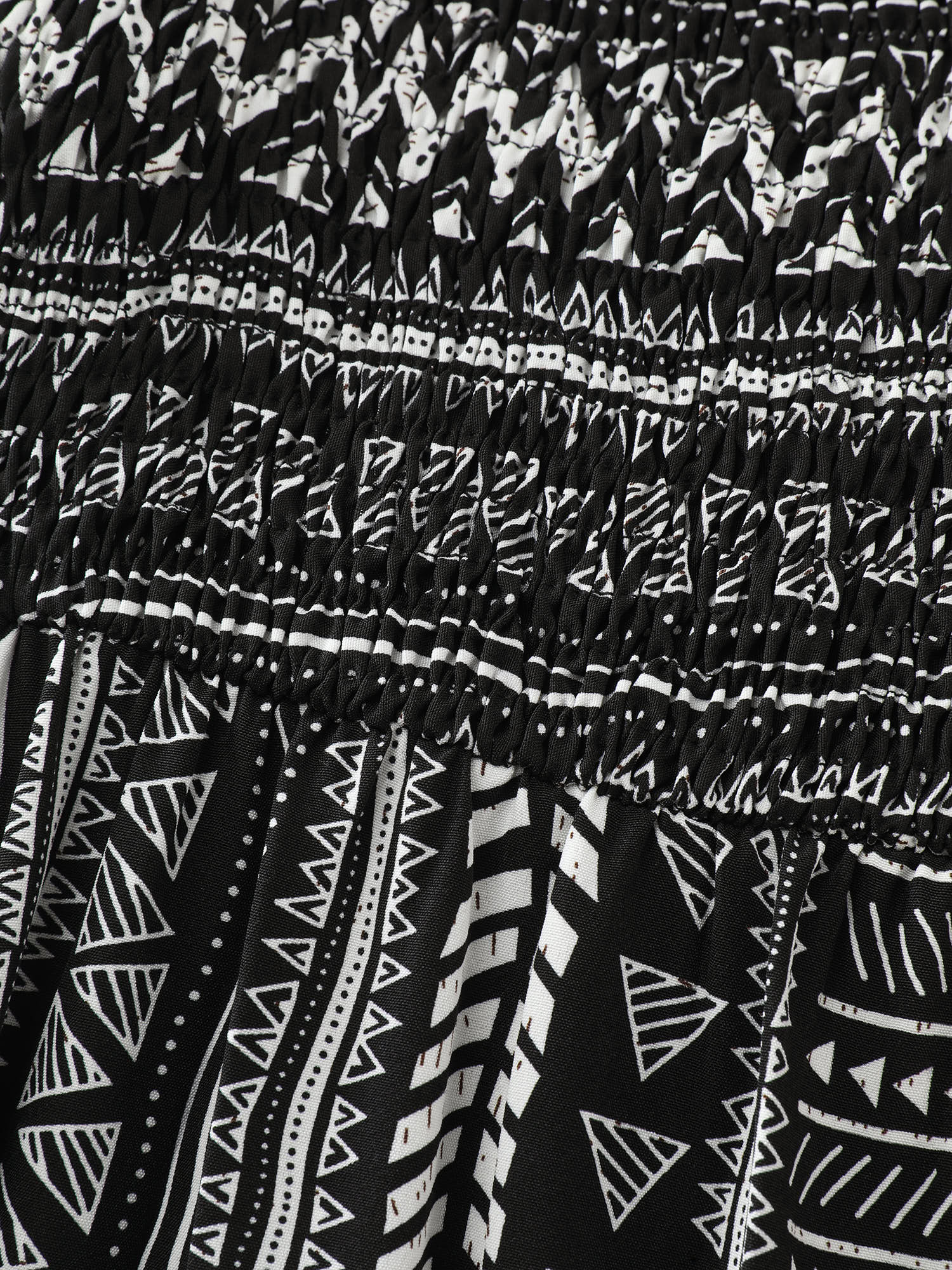 Monochrome Striped Shirred Wide-Straps Midi Dress