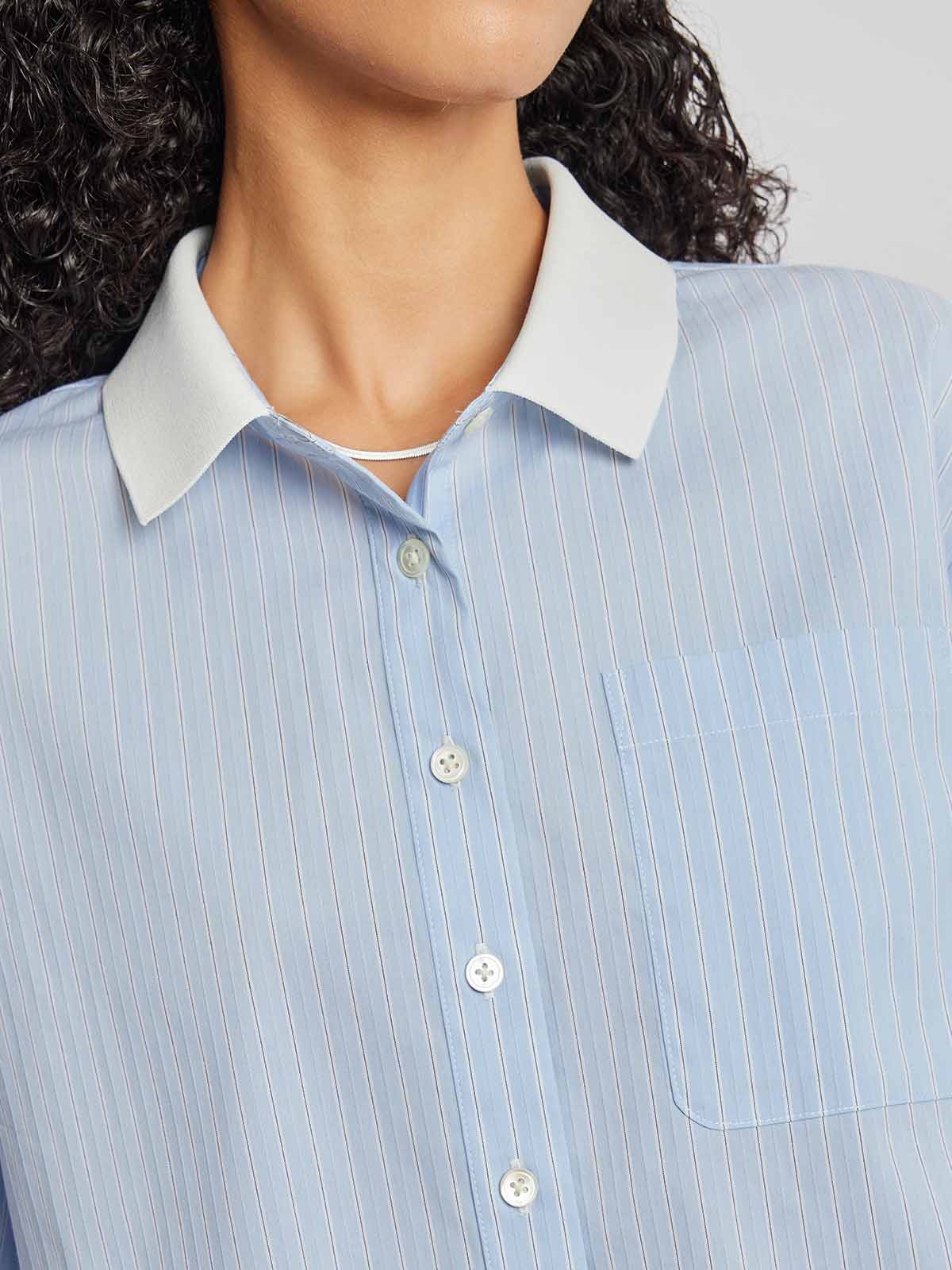 ASOBIO Knit Collar Short Sleeve Button-Up Shirt