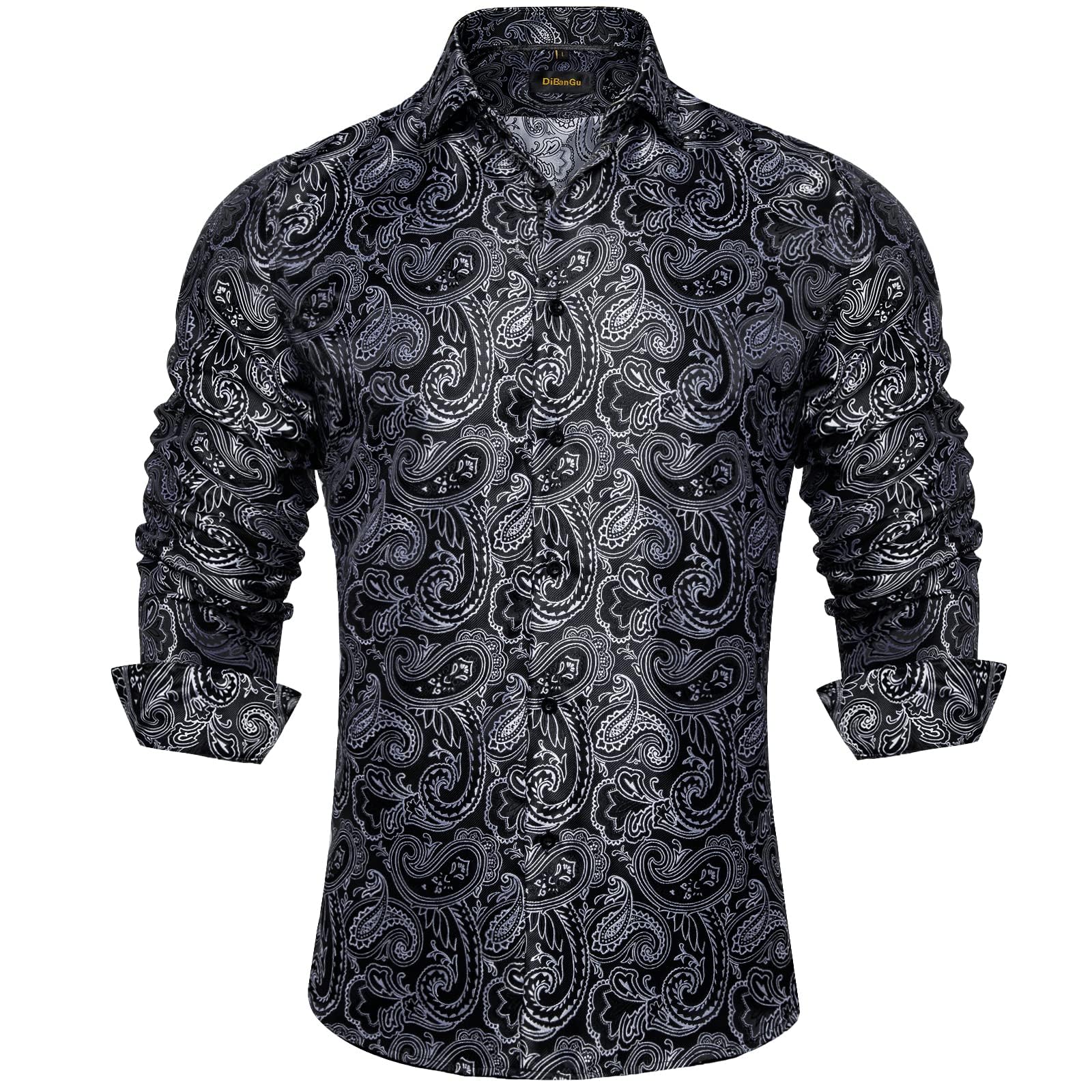 Men's Paisley Dress Shirt Long Sleeve Wrinkle Free Button Down Cowboy Shirts - Black&white&paisley