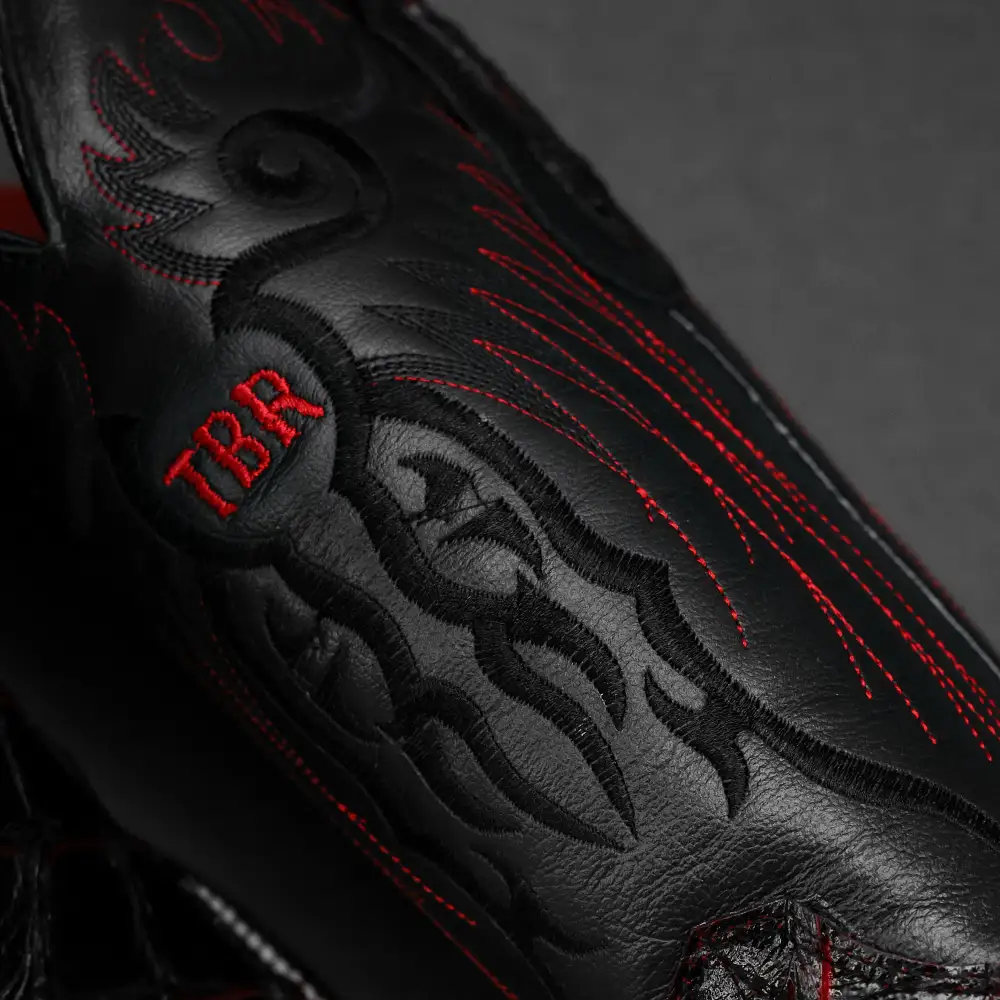 Black/Red TBR Pirarucu Leather Boots - Square Toe