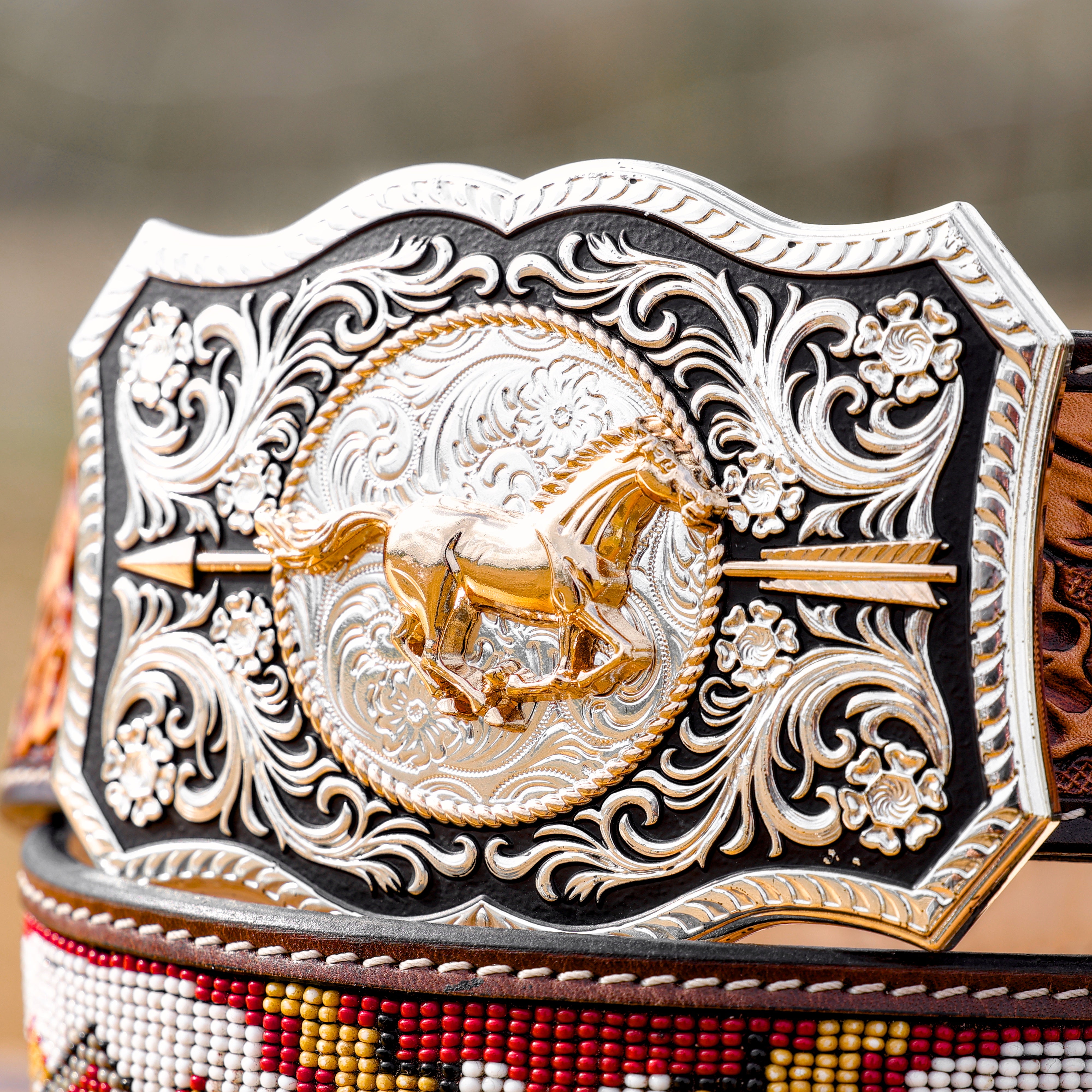 2 Inch Hand-Tooled Artesanal Beaded Leather Belt