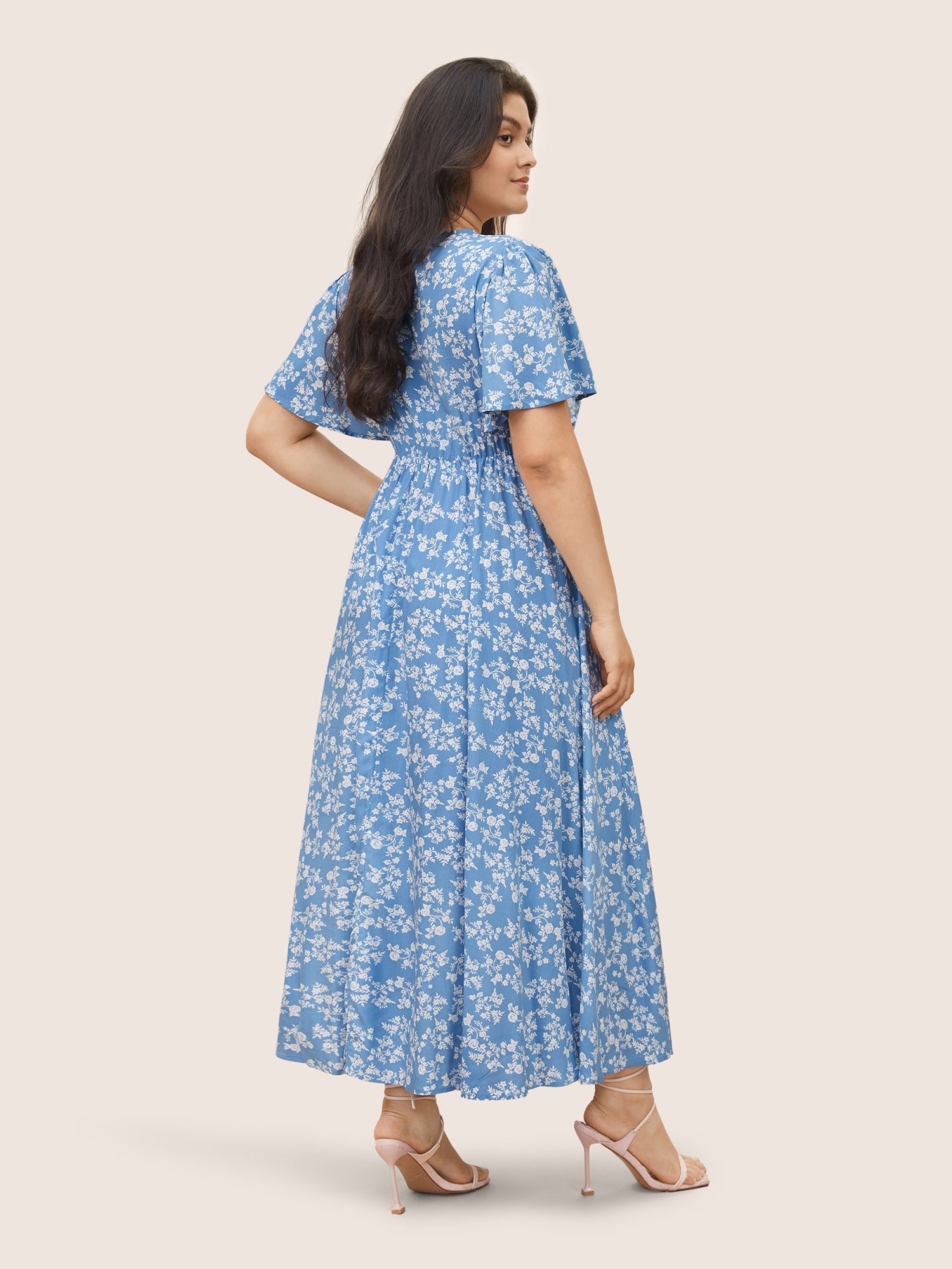 Bloom Dress - Flutter Sleeve Ditsy Floral Pocket Split Maxi Dress