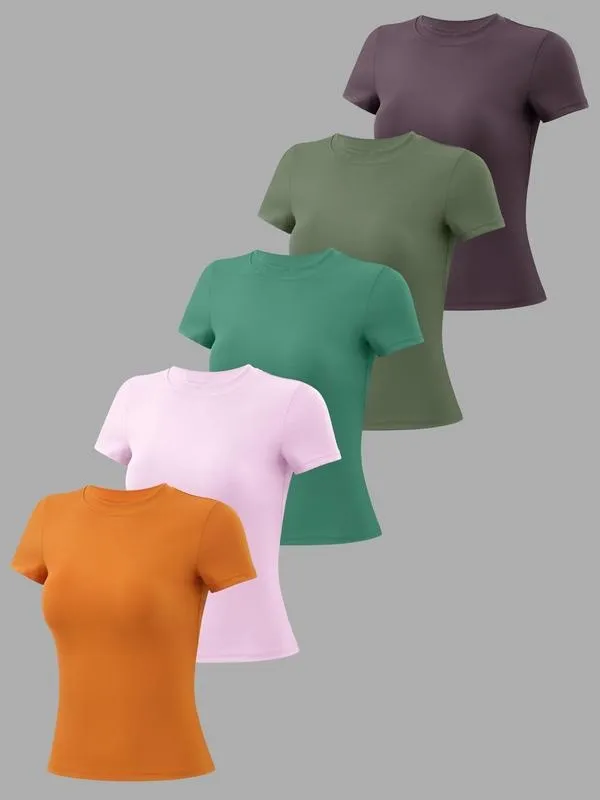 Women's Solid Round Neck Sports Tee (Less than $3 each!)