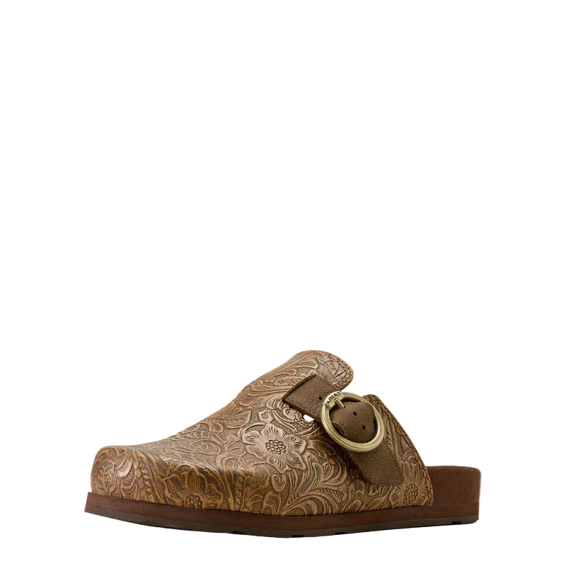 Women's Ariat Brown Floral Emboss Country Mule Slip On Shoes Clearance Sale 65%OFF