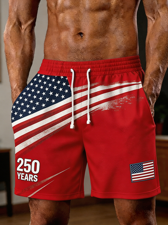 Men's 250 YEARS American Flag Patriotic Gradient Print Shorts