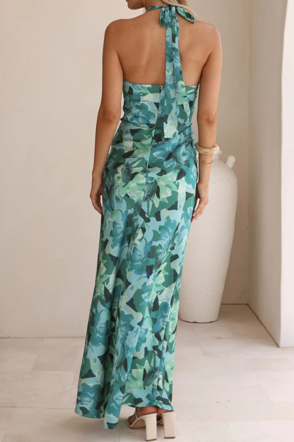 Floral Print Halter Neck Maxi Dress
