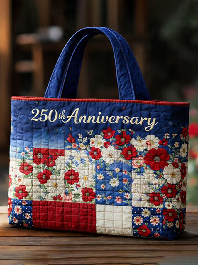 US 250th Anniversary Floral Art Casual Quilted Tote Bag