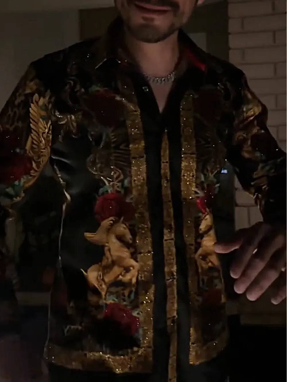 Men'S Shiny Rhinestone Pattern Shirt