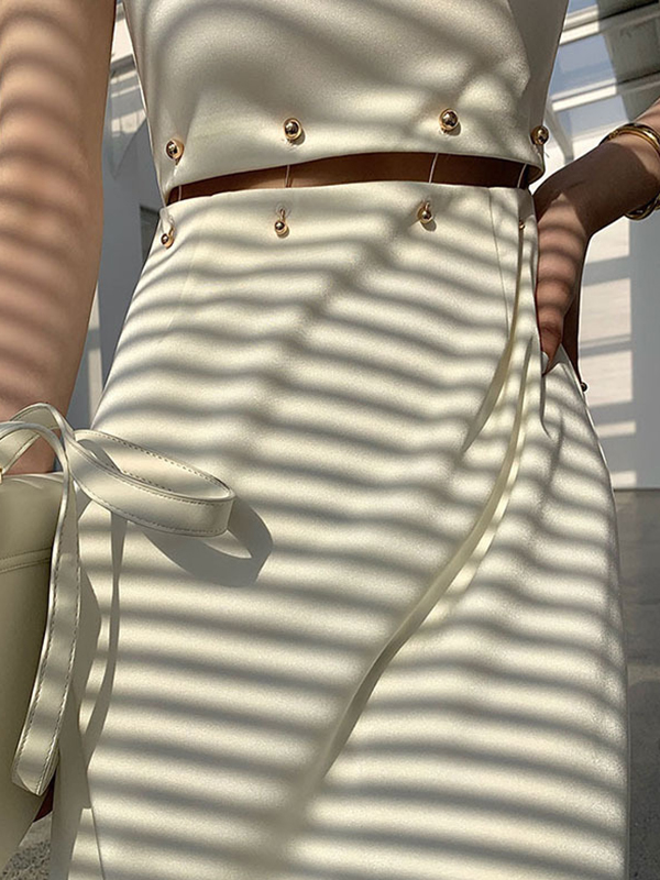 Detachable Hollow Split-Joint A-Line High Waisted Mock Neck Midi Dresses