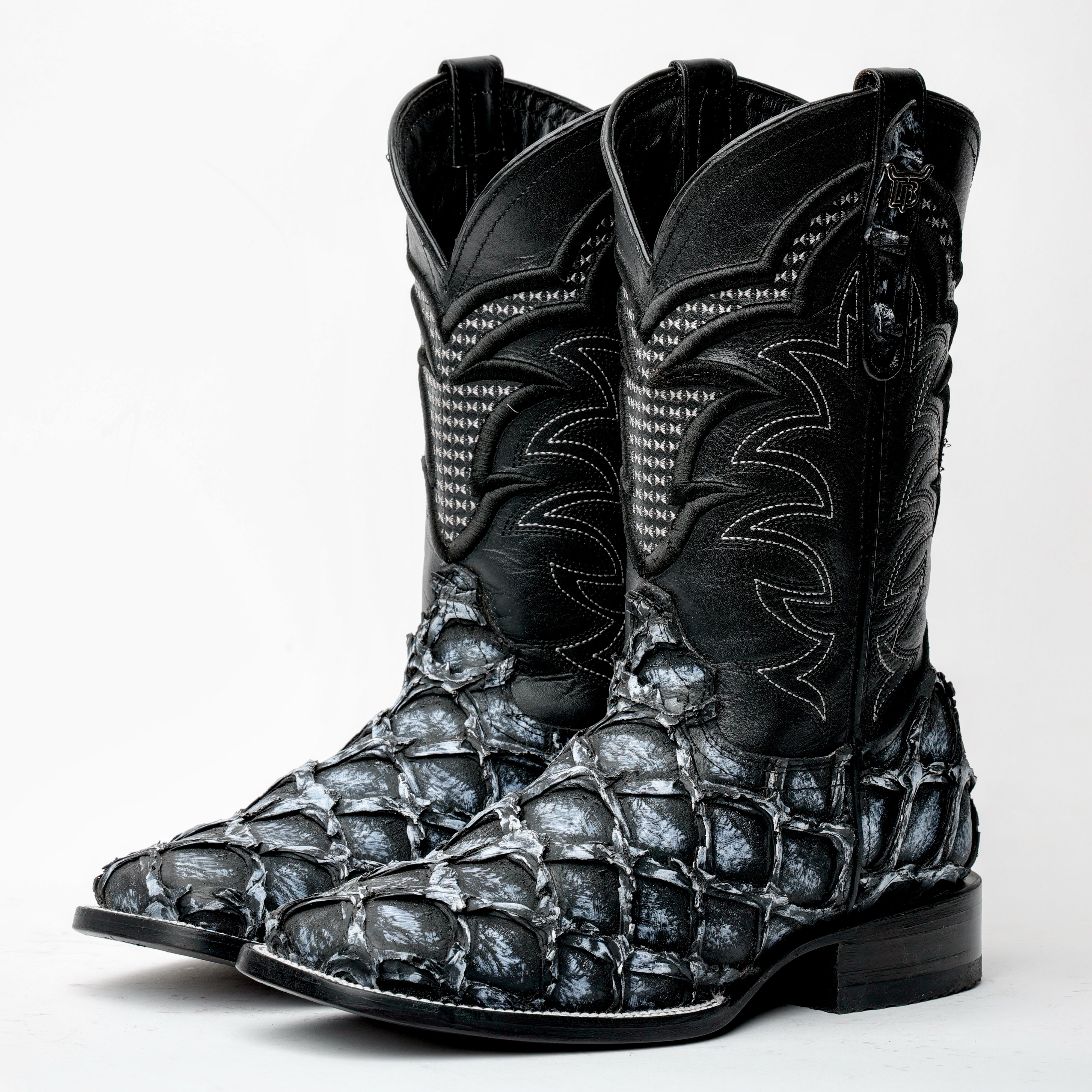 Rustic Grey Jumbo Pirarucu Leather Boots - Square Toe