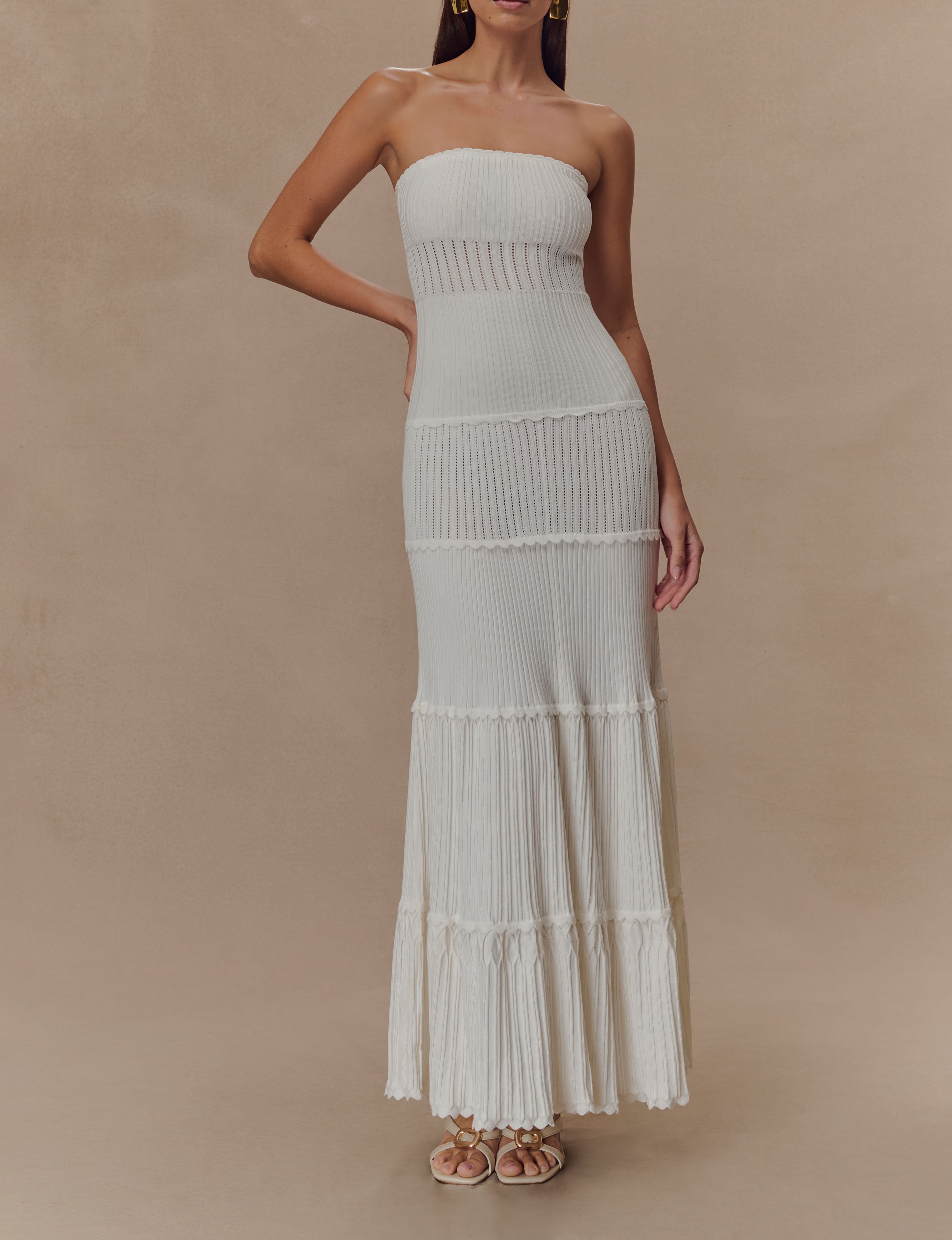 Ivory Pointelle Knit Maxi Dress
