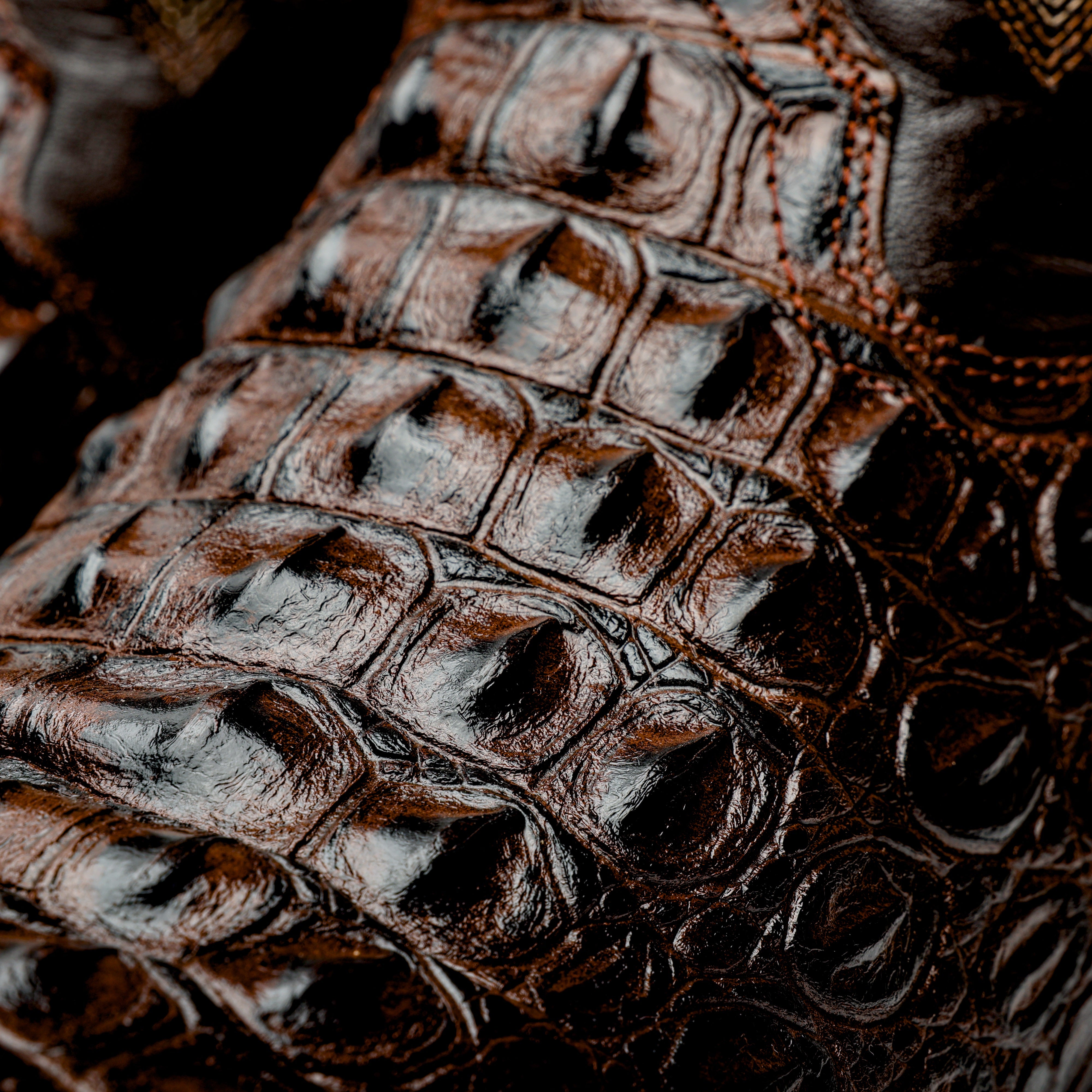 Brown Caiman Hornback Leather Boots - Square Toe