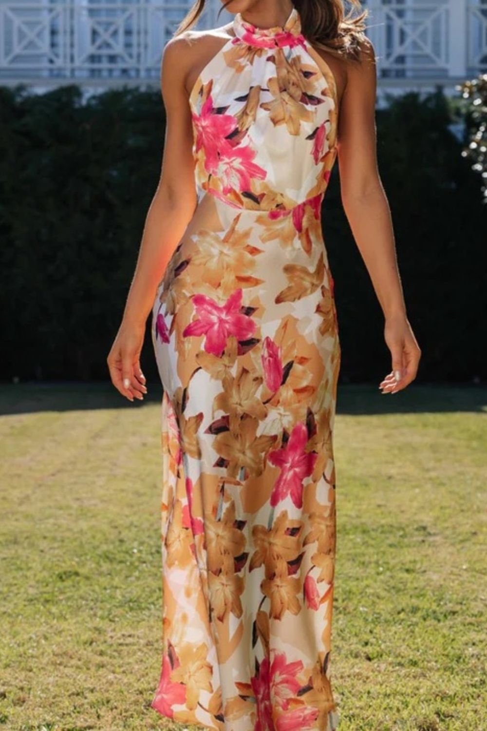 Floral Print Halter Neck Maxi Dress