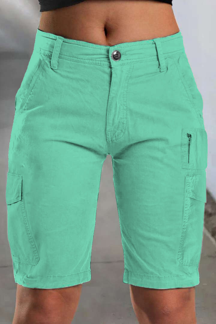 1Solid Multi Pocket Mid Rise Bermuda Cargo Shorts
