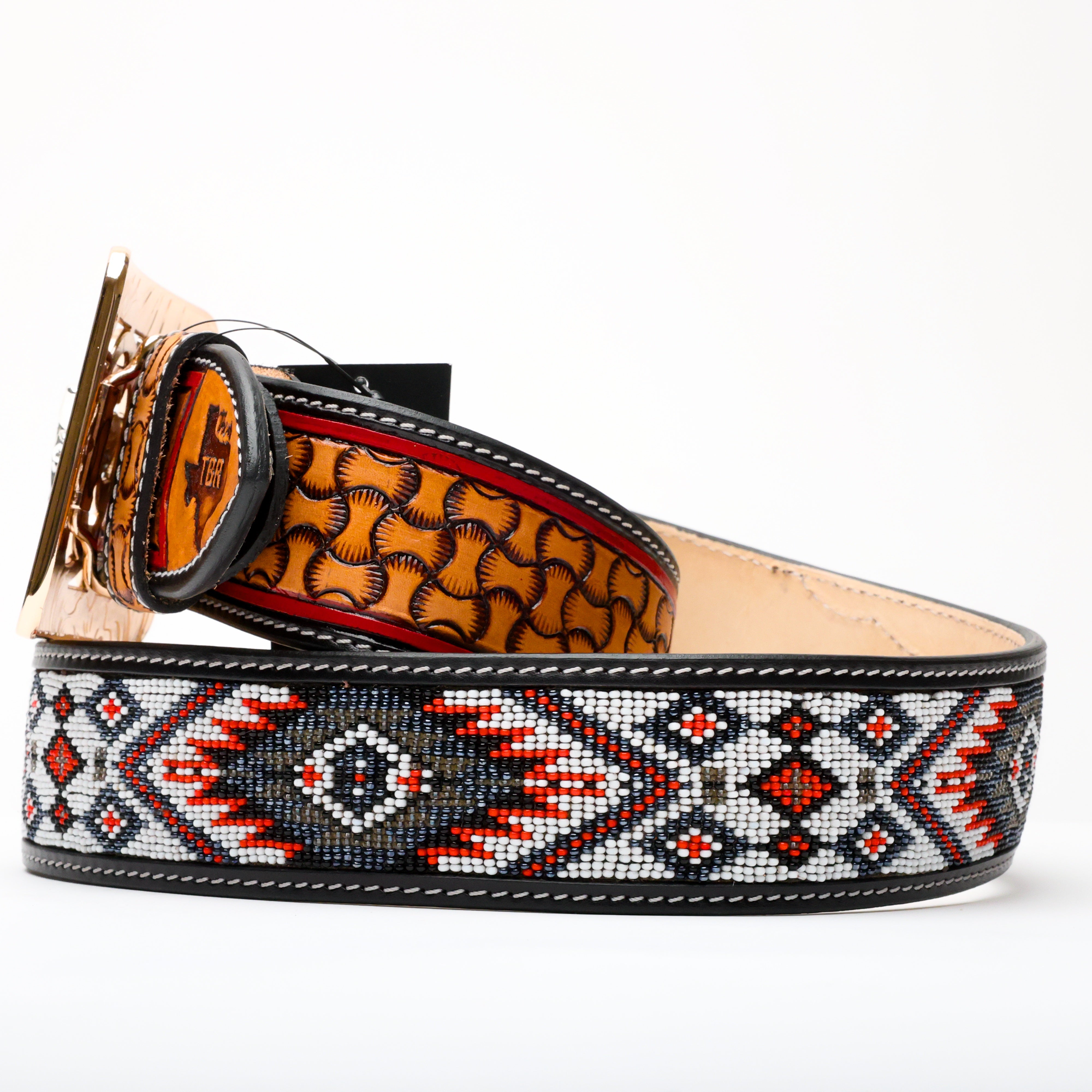 2 Inch Hand-Tooled Artesanal Beaded Leather Belt