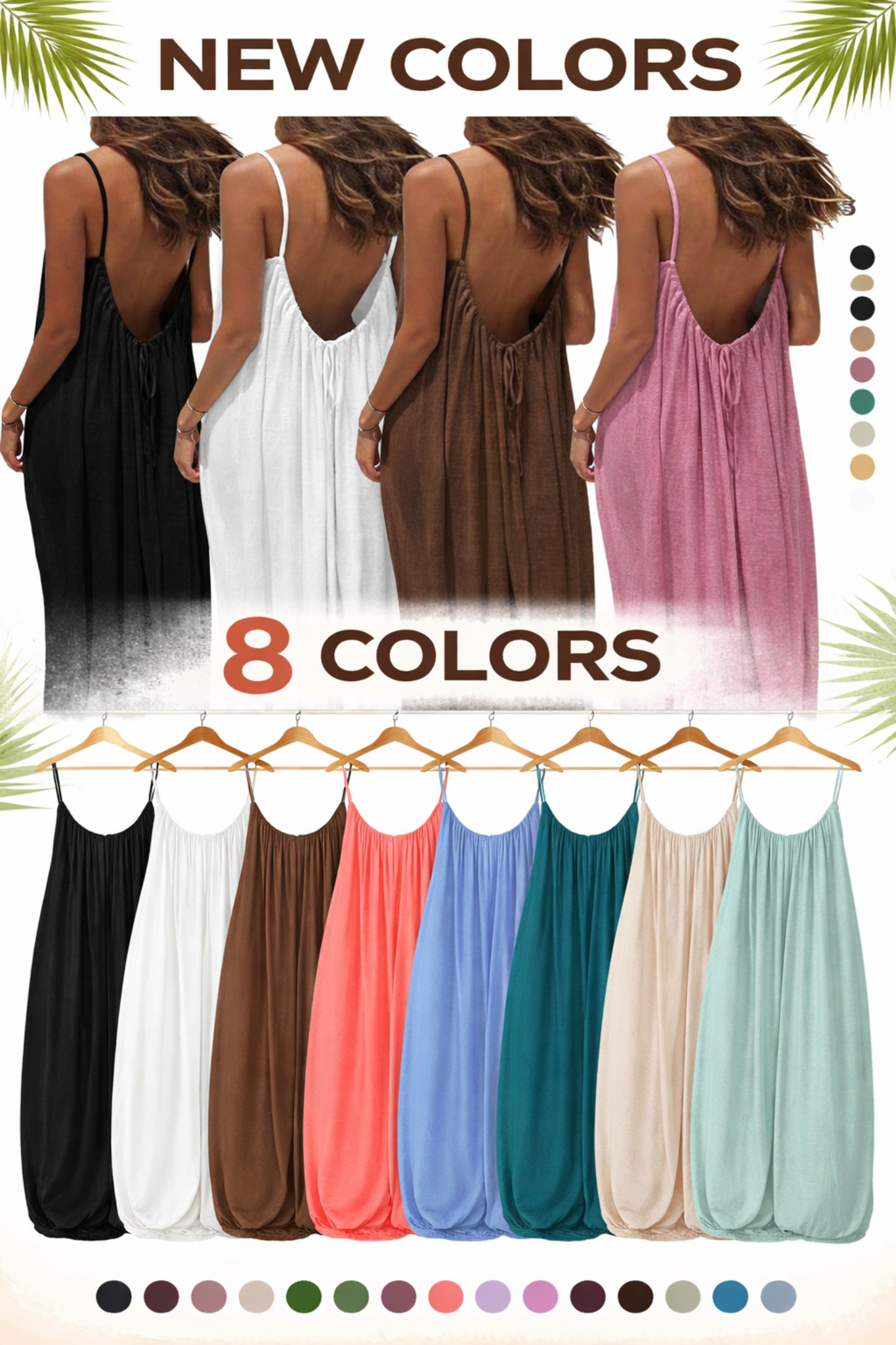 Backless Long Nightgown & Loungewear（Black+White+Brown+Coral+Blue+Teal+Beige+Green）