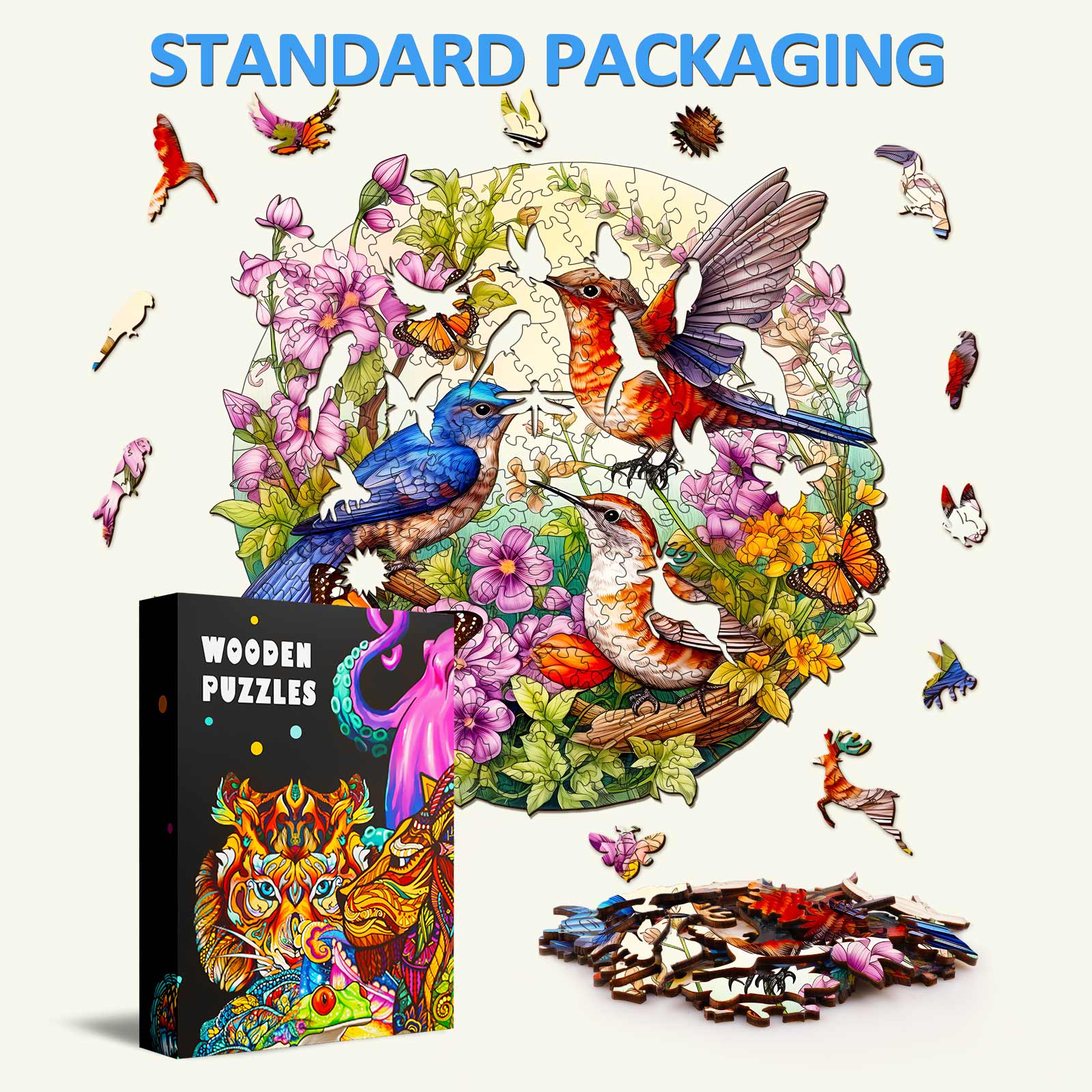 Birds And Butterflies Wooden Jigsaw Puzzle