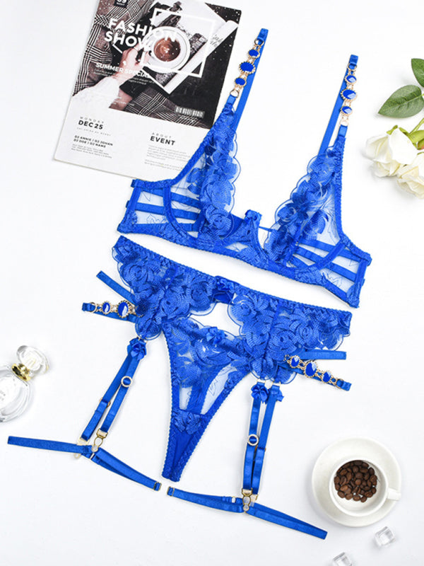 Embroidered Bra Retro Decorative Push-Up Underwear Set