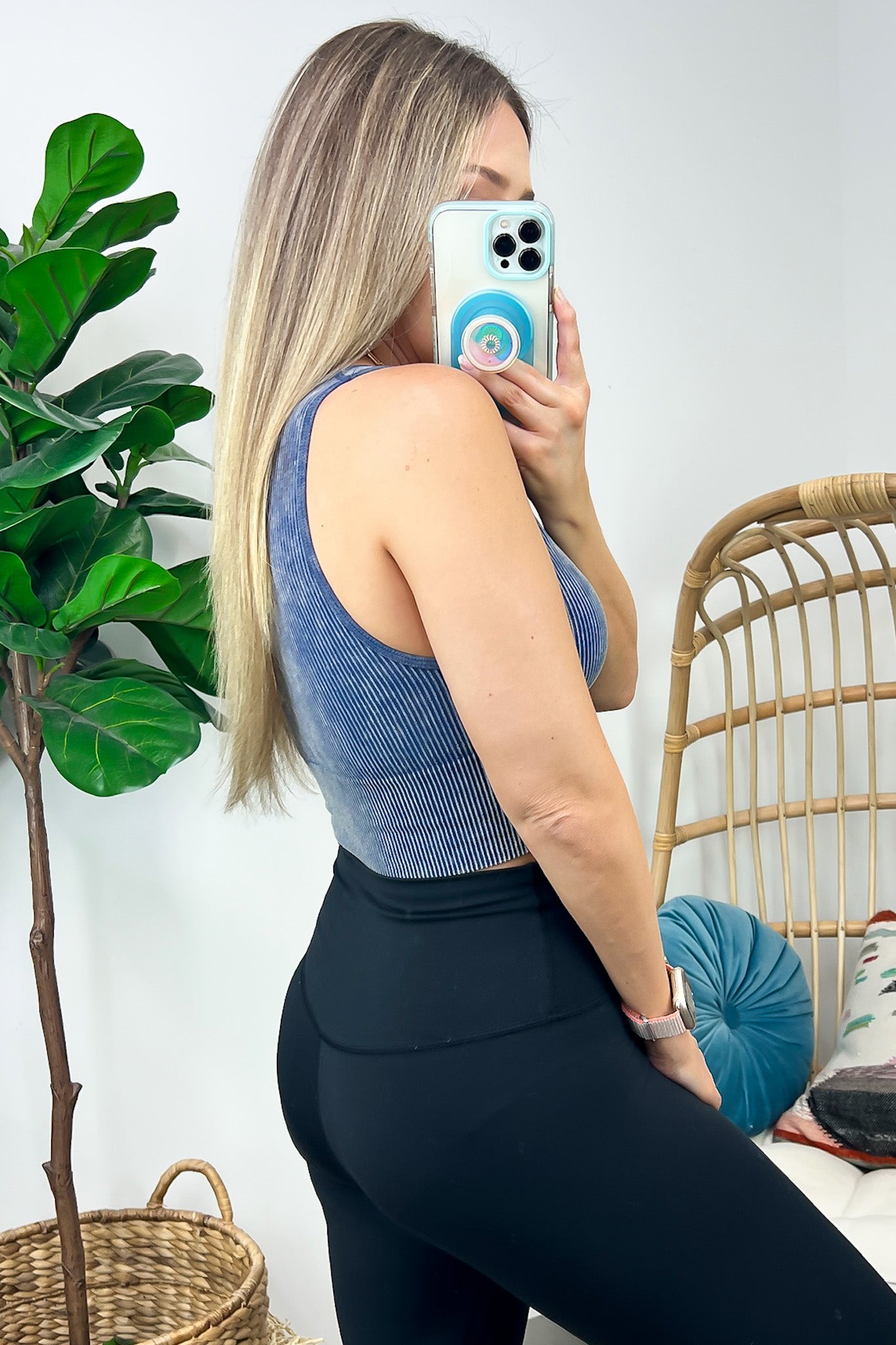 Mineral Wash V-Neck Seamless Bra Top